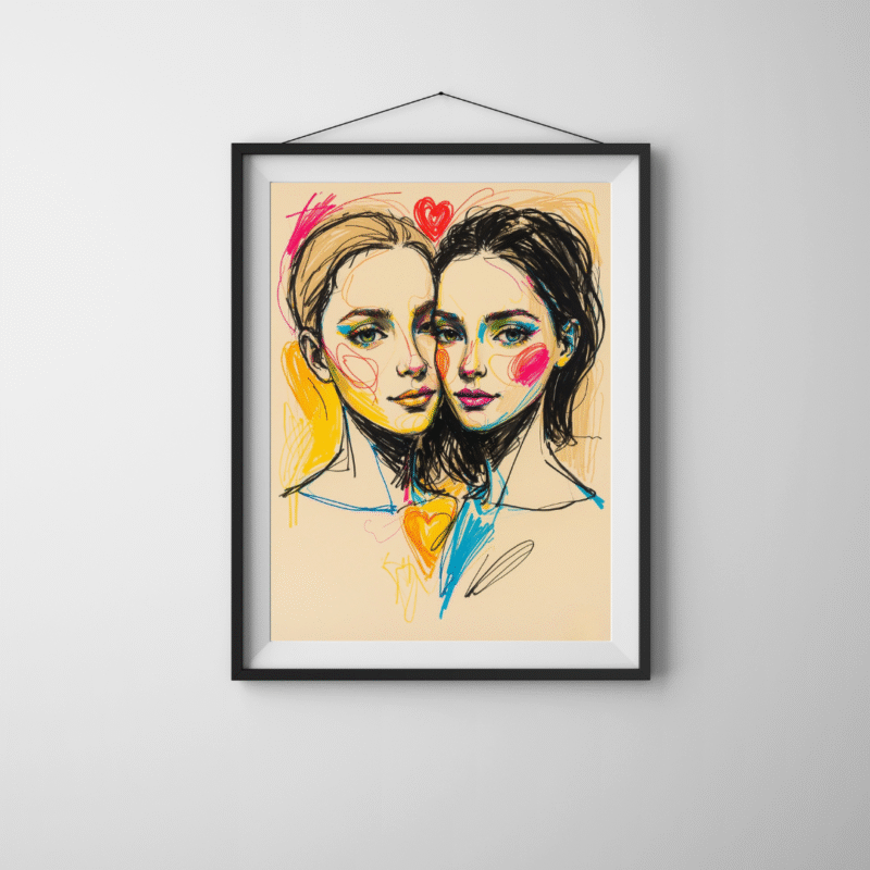 Lesbian couple wall art print – One Soul Two Hearts
